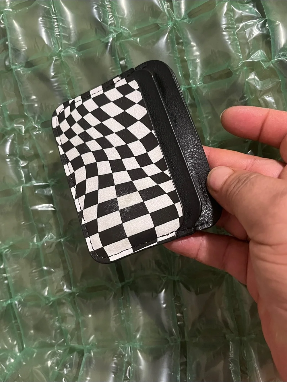 Black & White Optical Checkered Slim Card Holder